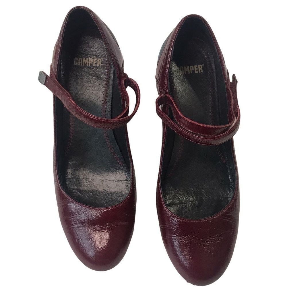 Maroon Camper Patent Leather Wedges with Suede detailing - Picture 2 of 5